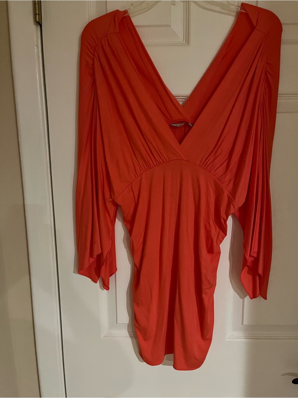 Boston Proper Coral V-Neck Draped Dolman Sleeve Tunic